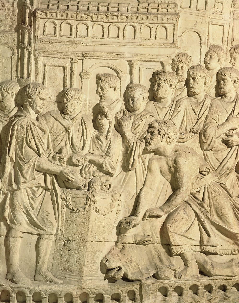 Sarmaterne hylder romerne, detalje fra en afstøbning af Trajans søjle (gips) af Roman