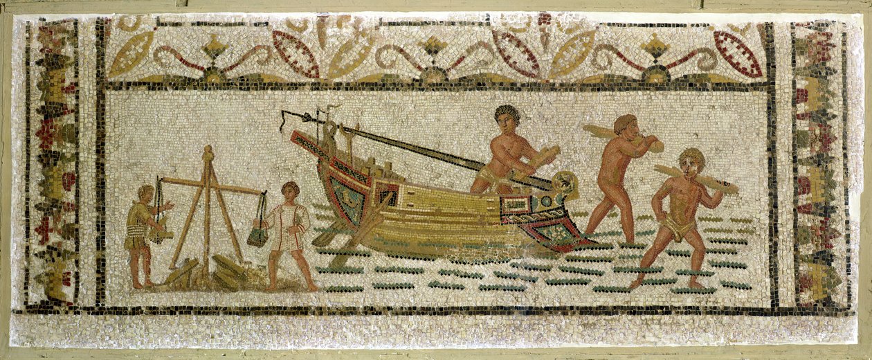 Losning af et skib (mosaik) af Roman