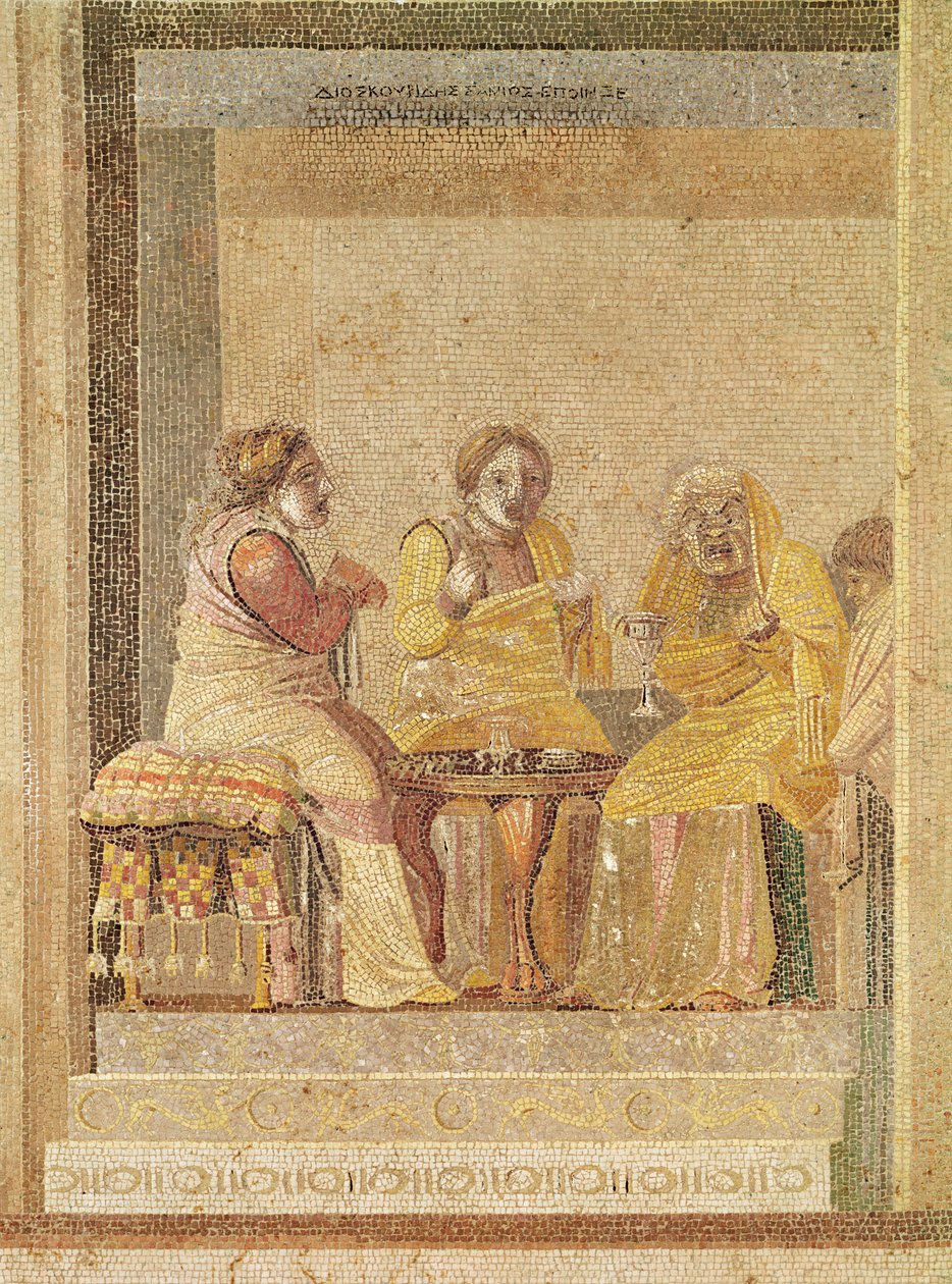 Teaterscene: En tryllekunstner med klienter (mosaik) af Roman