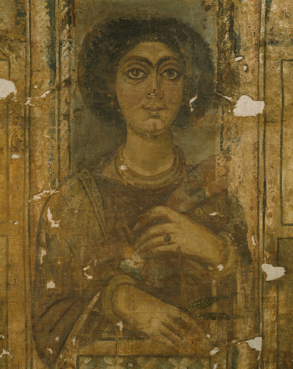 Kvindeportræt, 3. århundrede e.Kr. (malet og forgyldt linned) af Roman Period Egyptian