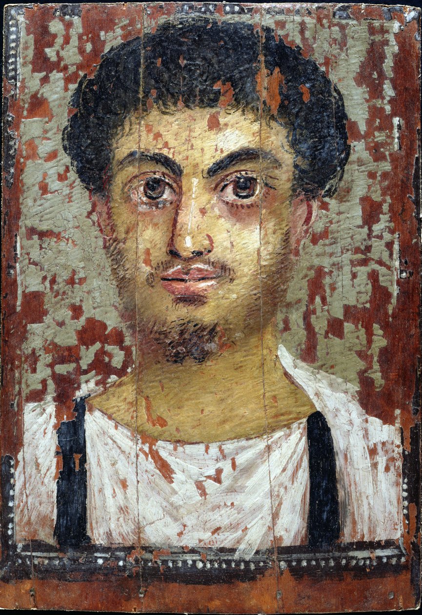 Mumie-portræt af en ung mand (enkaustisk på panel) af Roman Period Egyptian