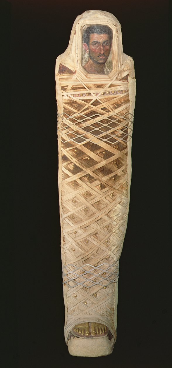 Mumie og portræt af en mand, udgravet i Hawara, romertiden 30 f.Kr.-395 e.Kr., egyptisk, ca. 80-110 e.Kr. (enkaustisk på træ) af Roman Roman