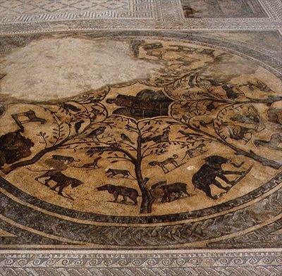 Vilde dyr, romersk mosaik fra Orpheus-huset, 3. årh. AD (mosaik) af Roman Roman