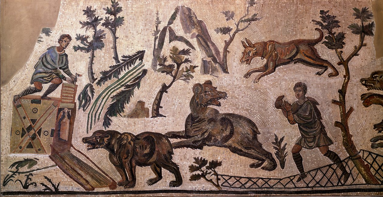 Bjørnejagt (mosaik, 4. århundrede f.Kr.) af Roman