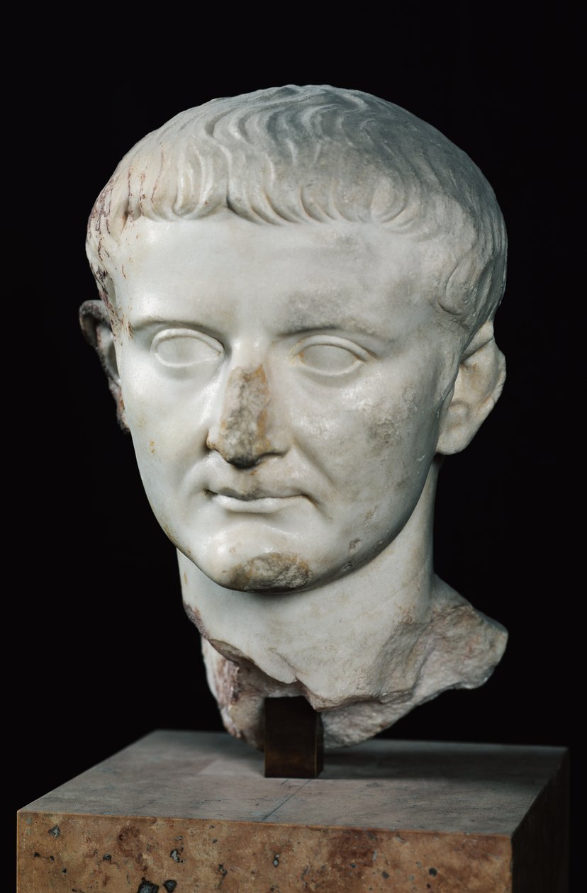 Leder af Tiberius (ca. 42 f.Kr.-37 e.Kr.) (marmor) af Roman
