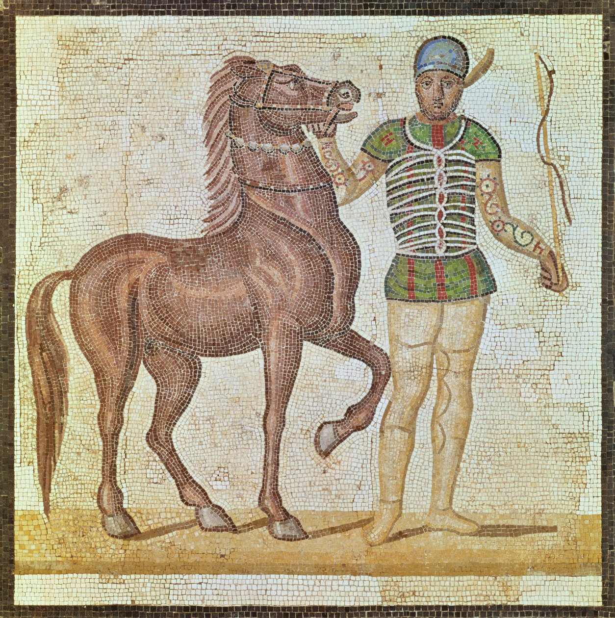 Hesterytter i væddeløbsfarver (mosaik) af Roman