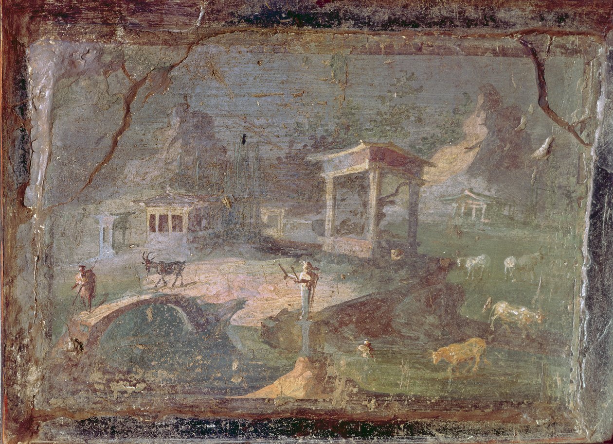 Idyllisk landskab, fra Herculaneum, 1. århundrede f.Kr.-79 e.Kr af Roman