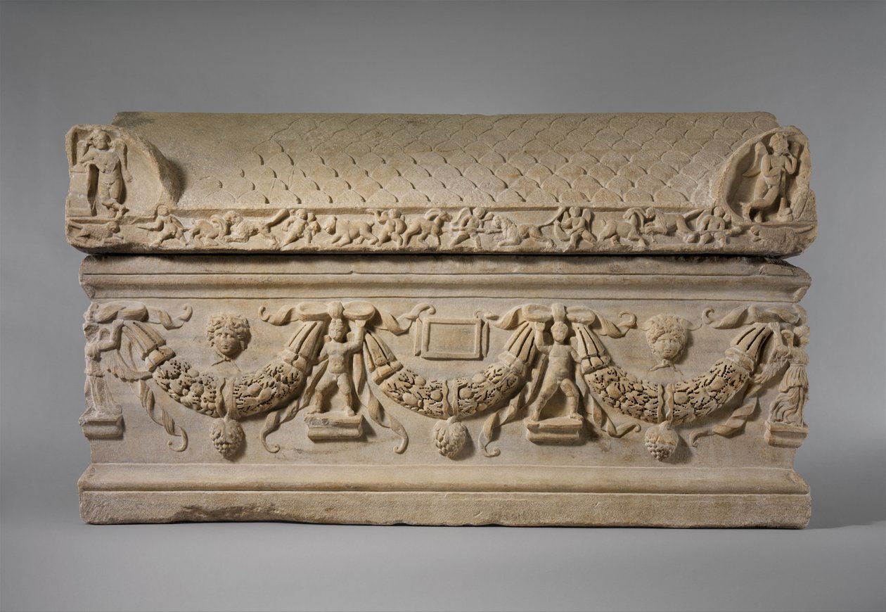 Marmorsarkofag med guirlander, ca. 200–225 e.Kr. (marmor) af Roman