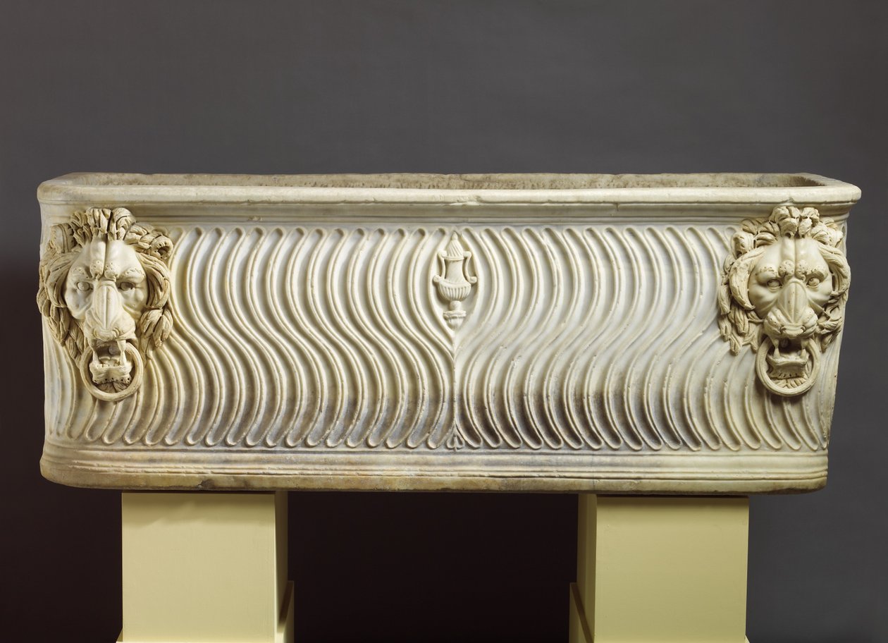 Marmorstrigileret sarkofag, 220 AD (marmor) af Roman
