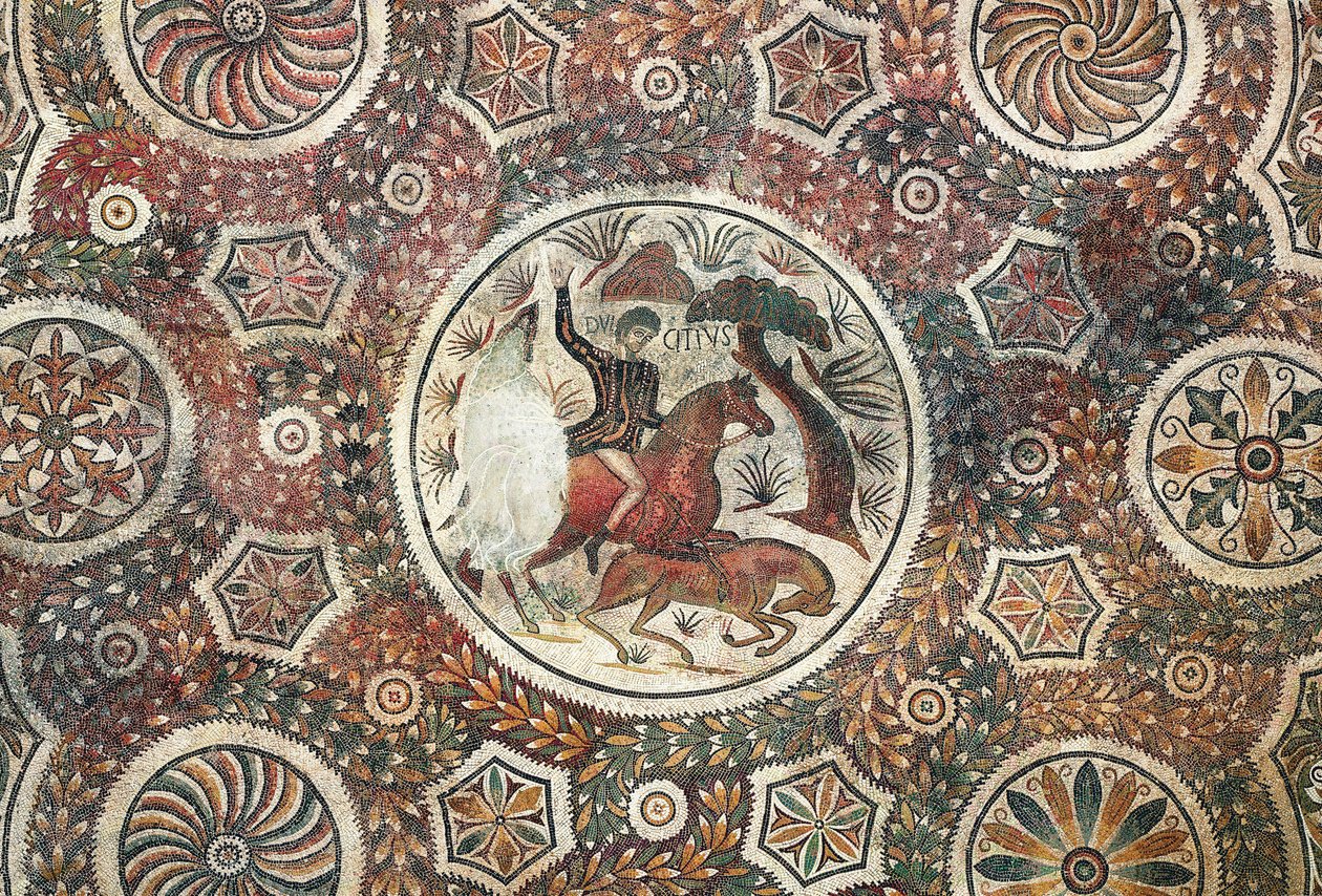 Mosaik med jagtscene, 4. århundrede e.Kr. (mosaik) af Roman