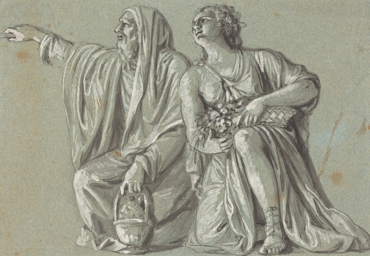 To knælende Figurer med Offer af Roman 18th Century
