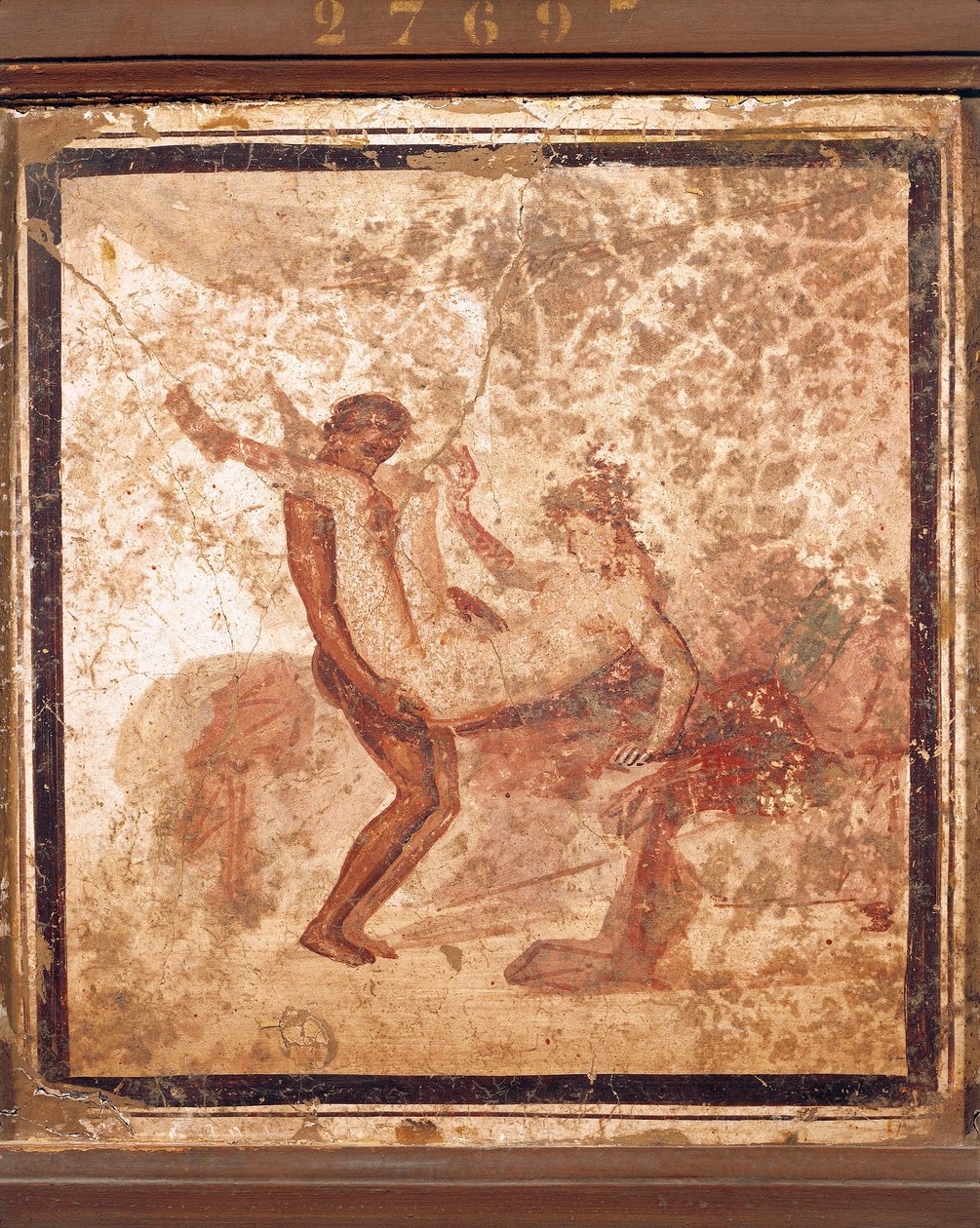 Kalkmaleri, der afbilder erotisk emne, fra Pompei, Italien af Roman Roman