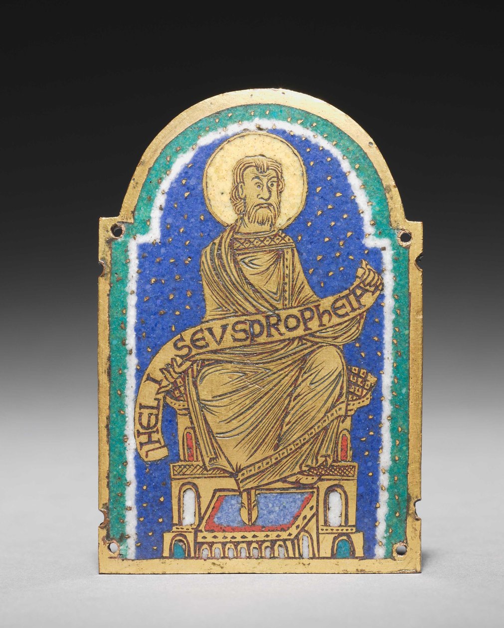 Plade: Siddende profet fra et relikvieskrin: Heliseus af Romanesque