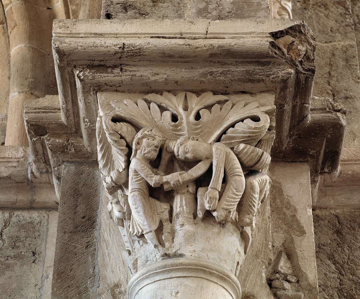 Kains død (udskåret hovedstad) af Romanesque