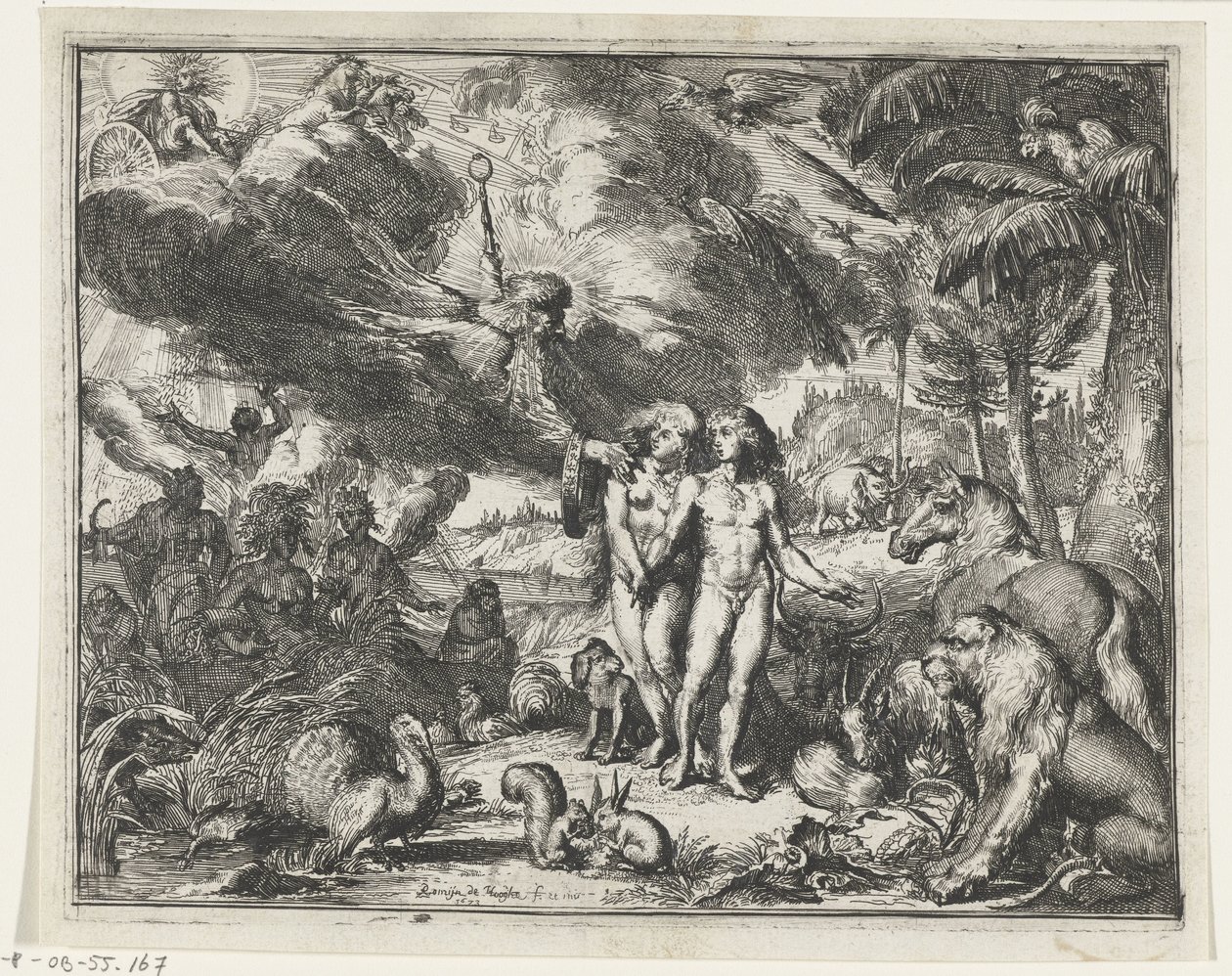 Adam og Eva i paradis af Romeyn de Hooghe