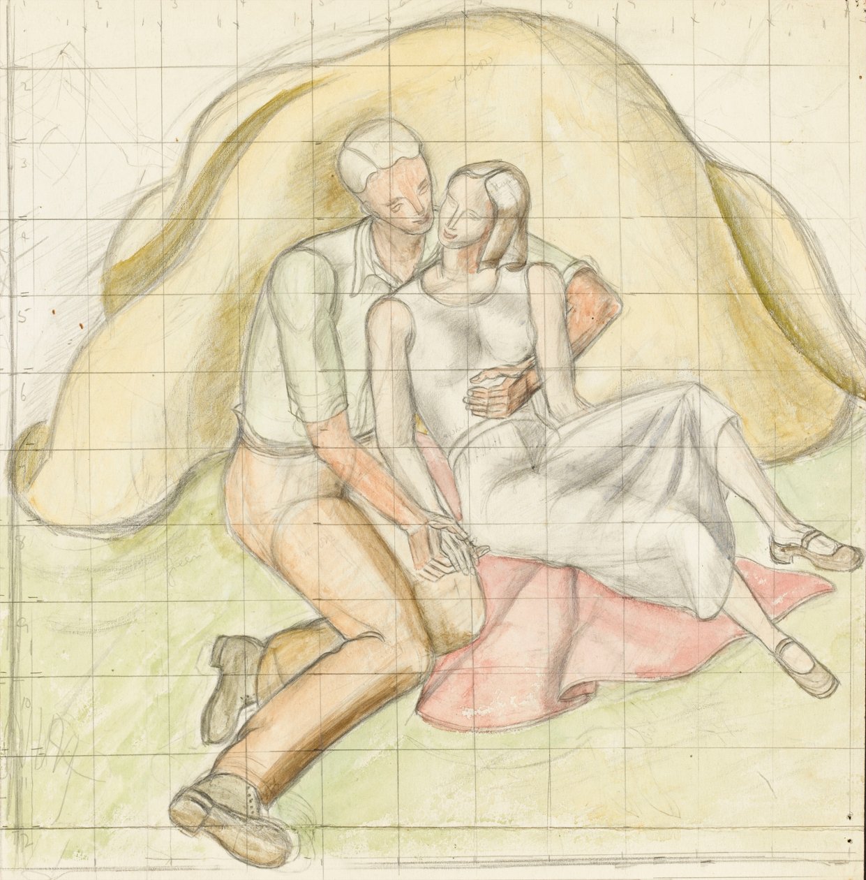 Lovers, ca. 1930 (blyant og wc på papir) af Rosalie Brill