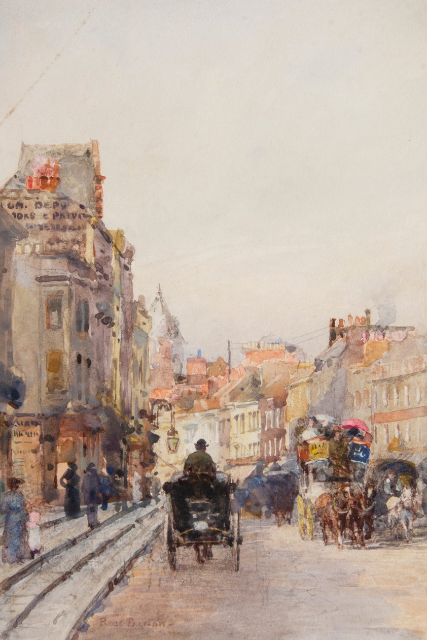 Brompton Road, kigger mod øst (akvarel) af Rose Maynard Barton
