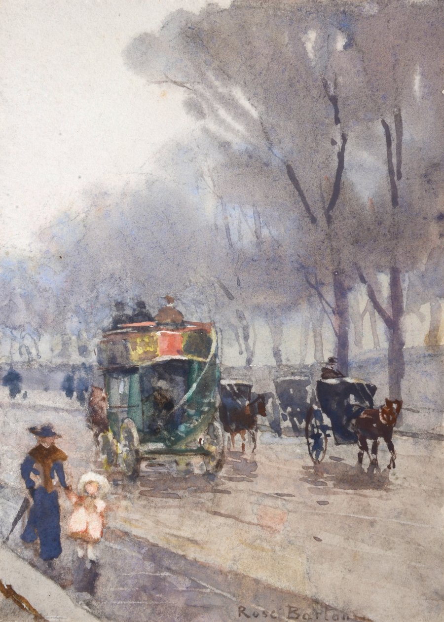 Park Lane med Omnibus (akvarel) af Rose Maynard Barton