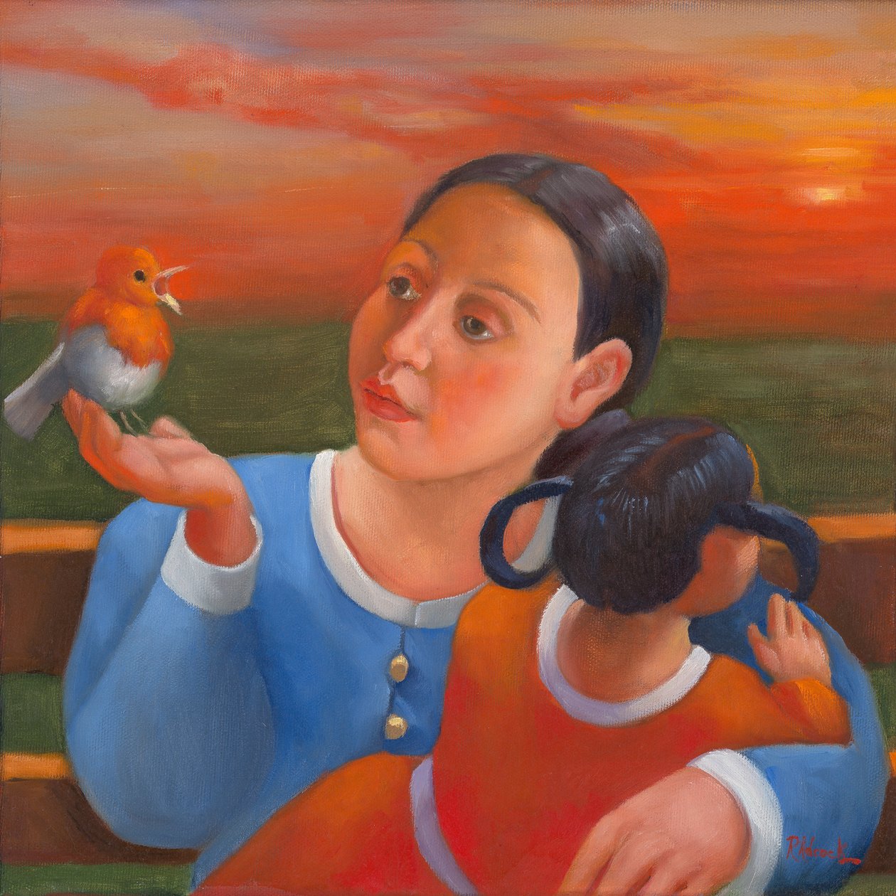 A Sunset Together, 2022 (olie på lærred) af Rosemarie Adcock