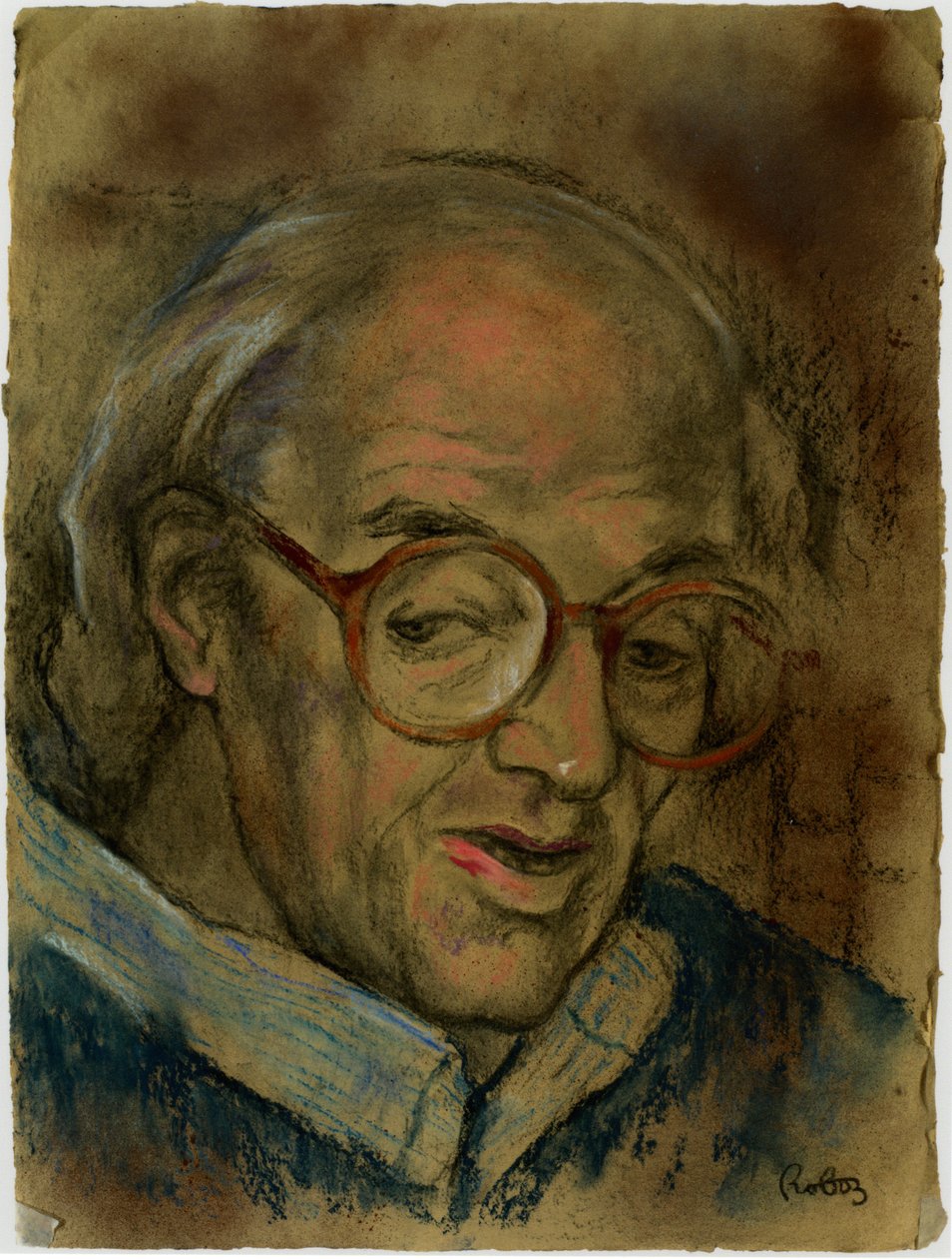 Sir John Mortimer portræt af Zsuzsi Roboz i pasteller af Rudolf Eichstaedt