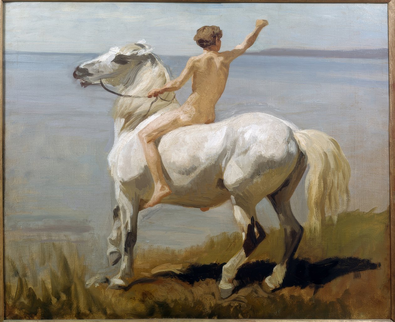 Dreng på en hvid hest af Rudolf Koller