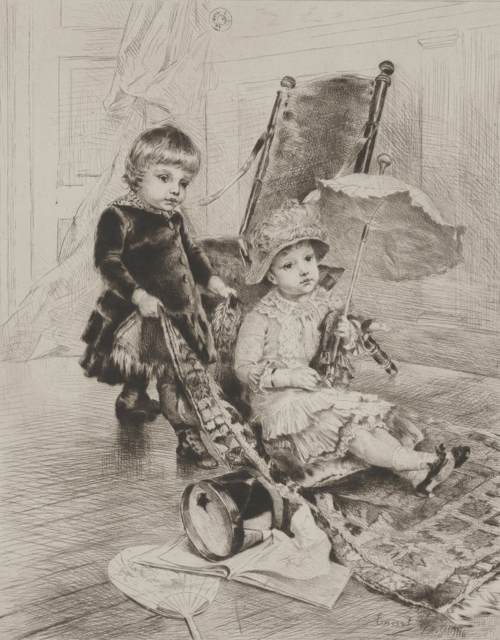 Lady in Her Carriage (drypoint) af Rudolphe Ernst