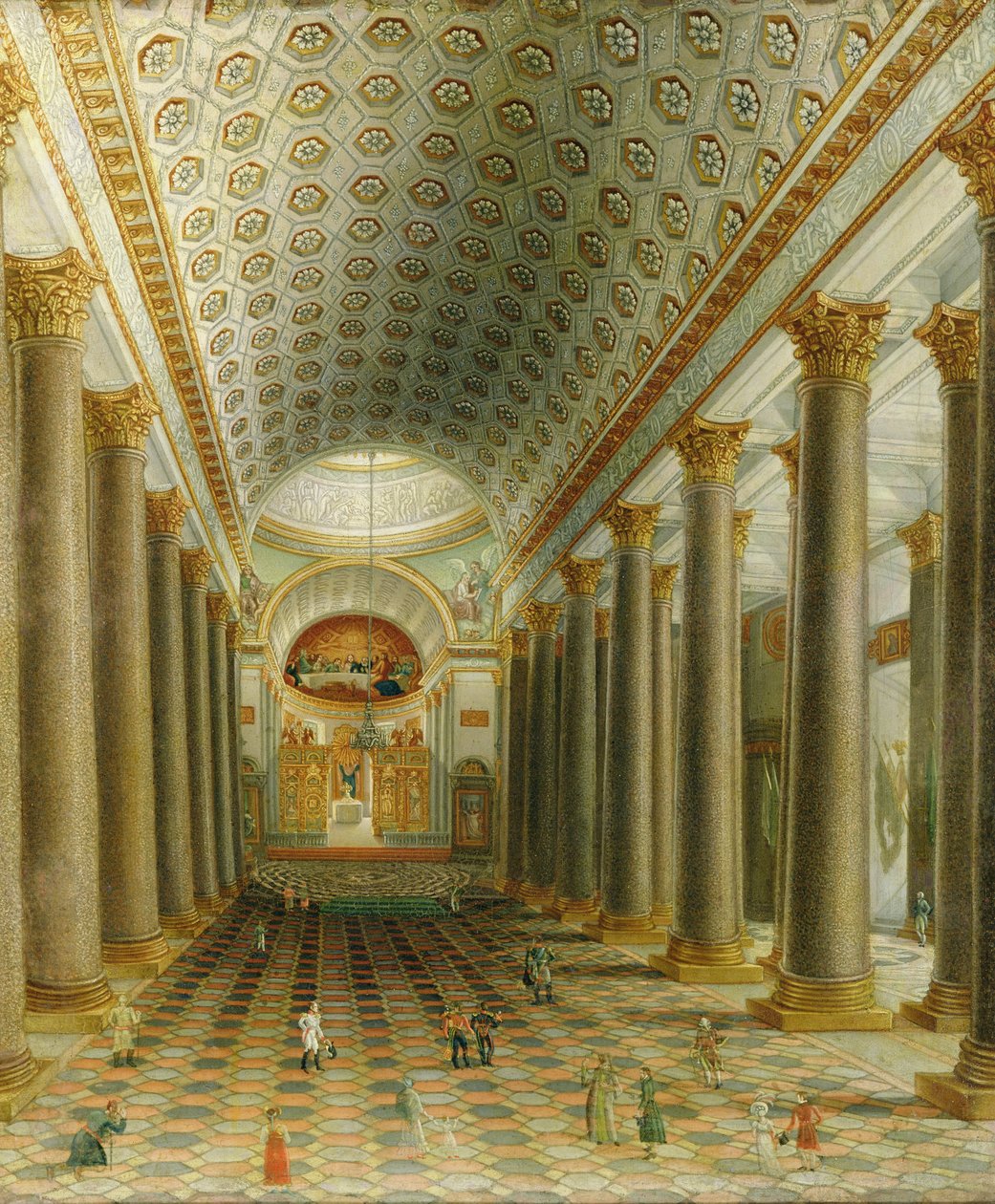 Indvendig udsigt over Kazan-katedralen i St. Petersborg af Russian School
