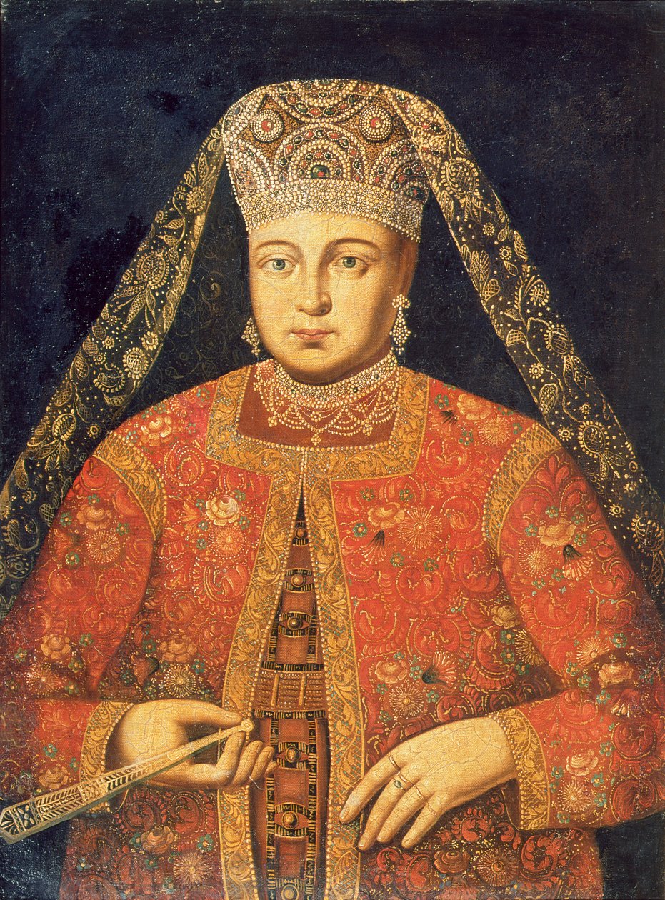 Portræt af Tsarina Marfa Matveyevna (1664-1715) af Russian School