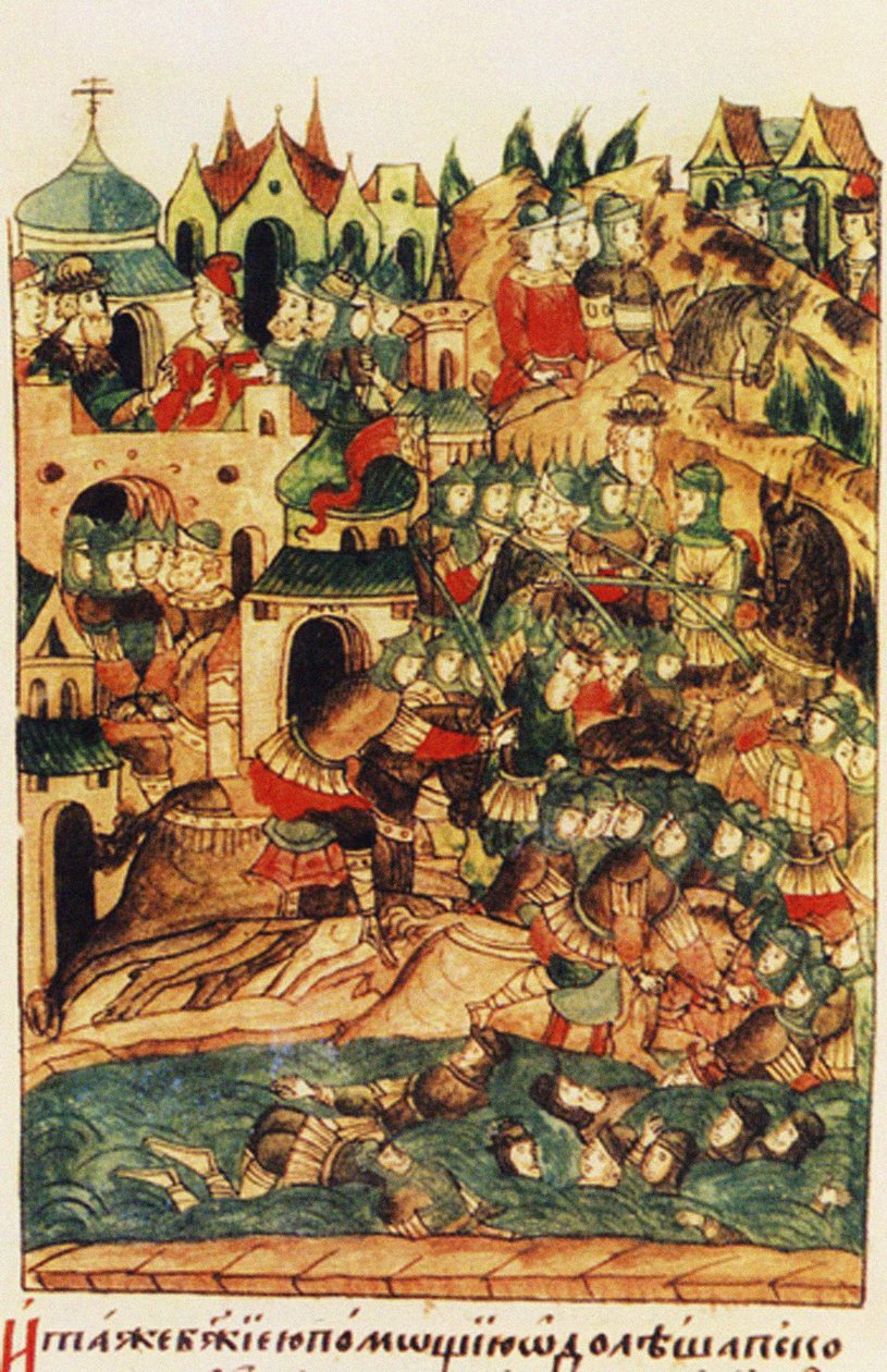 Slaget ved Wesenberg den 18. februar 1268 fra Illuminated Compiled Chronicle, anden halvdel af det 16. århundrede af Russian School