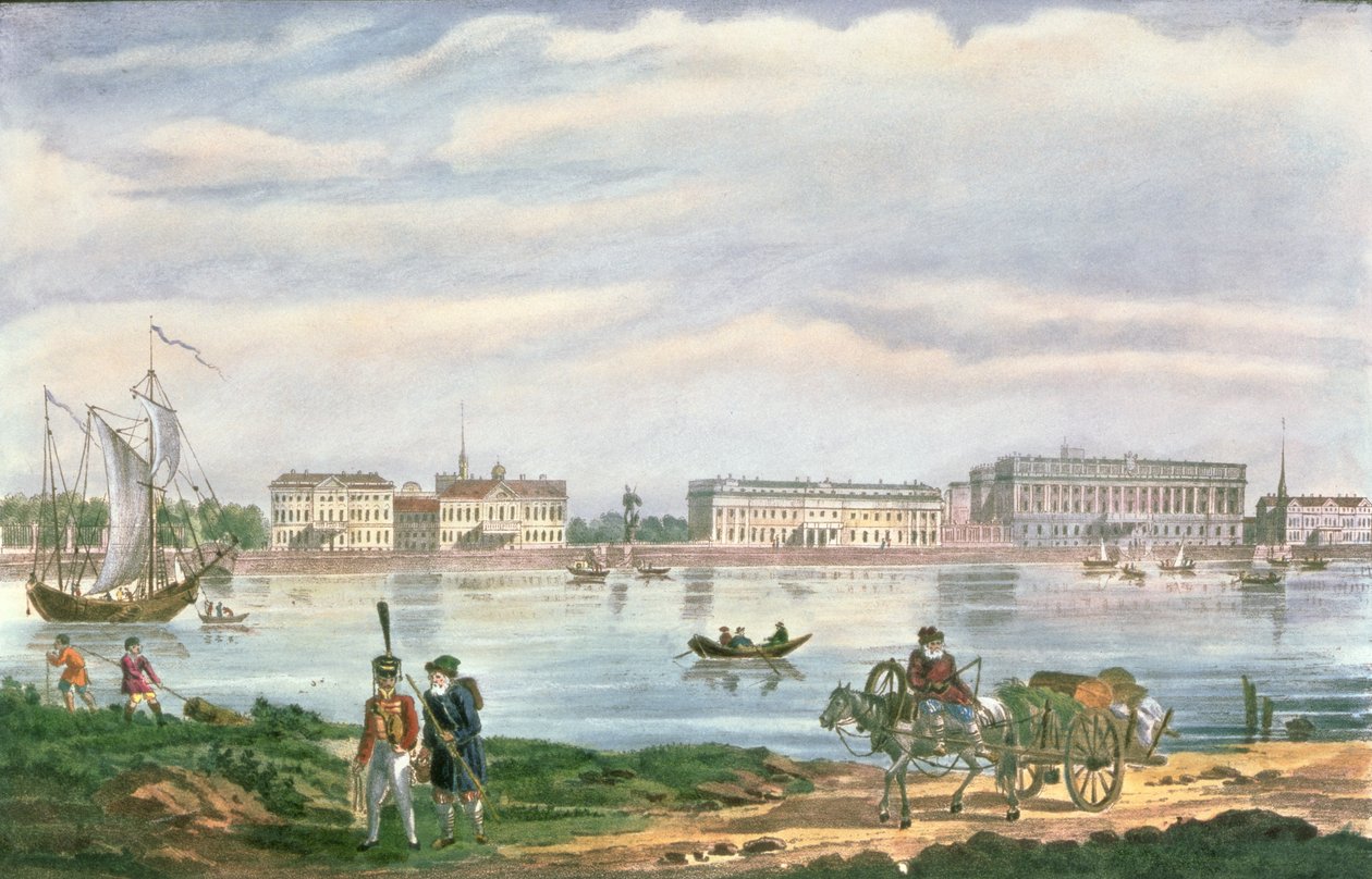 Marmorpaladset og Neva-dæmningen i Skt. Petersborg, 1822 af Russian School