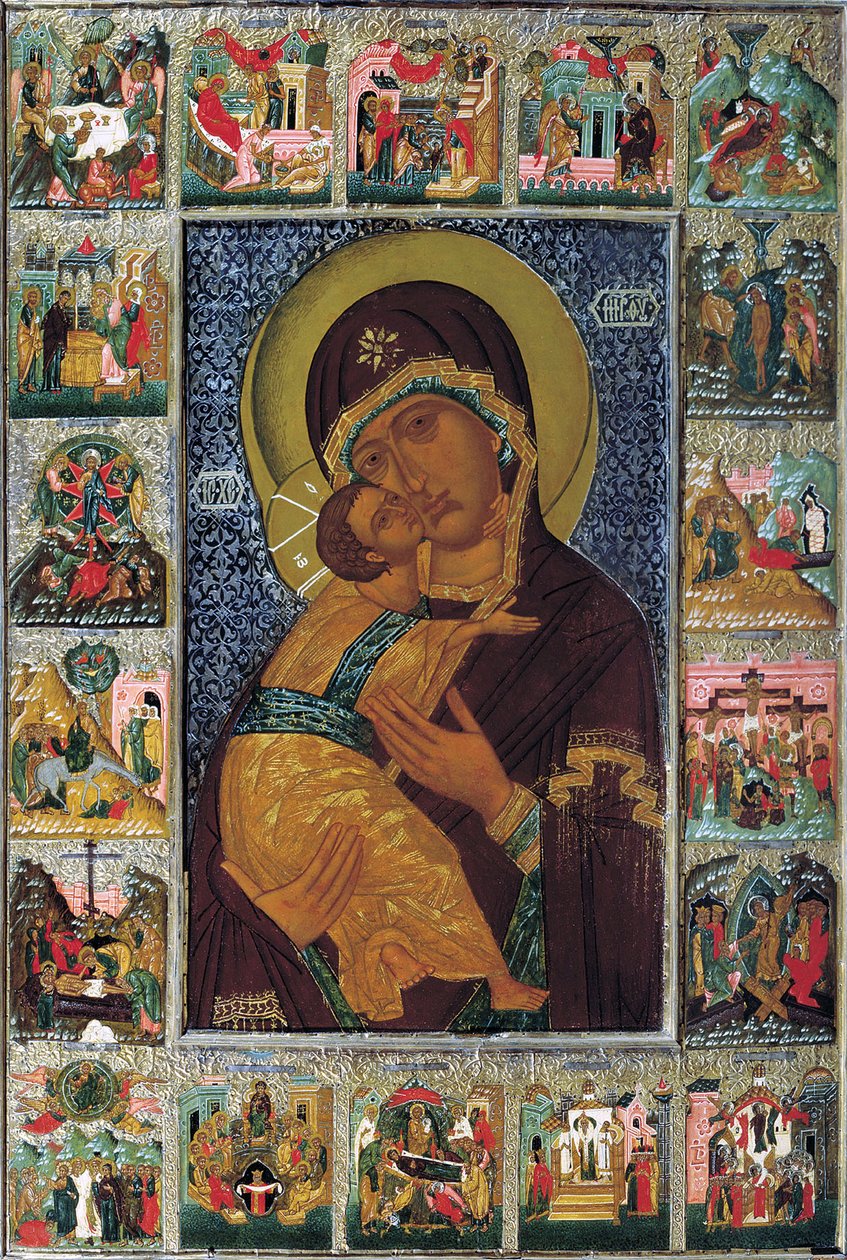 Jomfruen af Vladimir, 1500-tallet. af Russian icon.