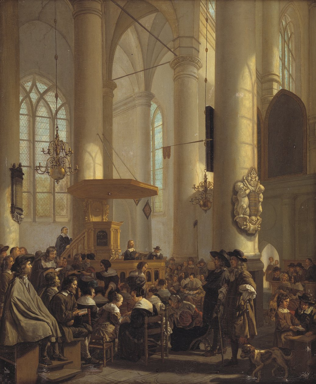 Interiør af en hollandsk kirke af Rutger van Langevelt