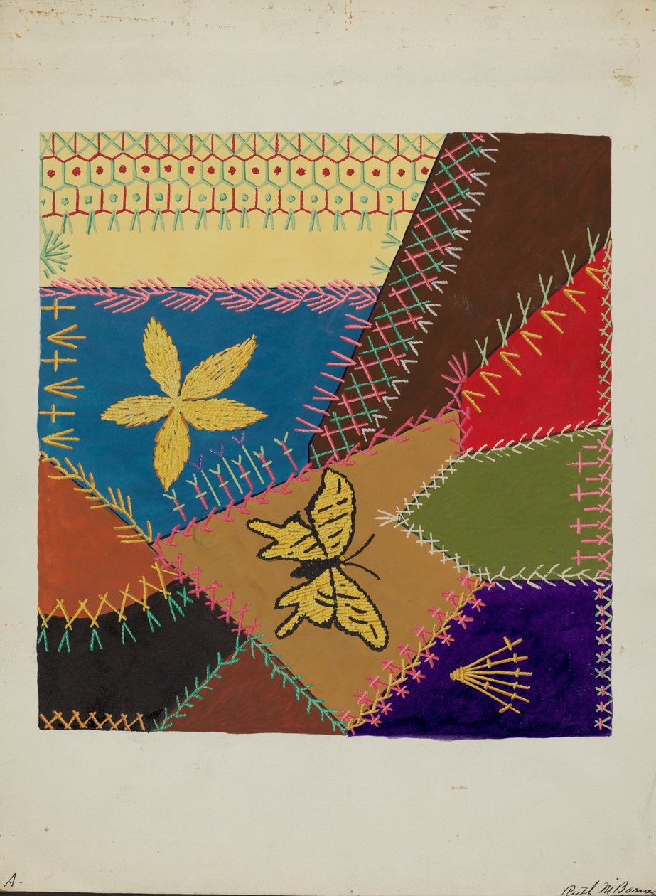 Crazy Quilt Sektion, ca. 1940. af Ruth M Barnes