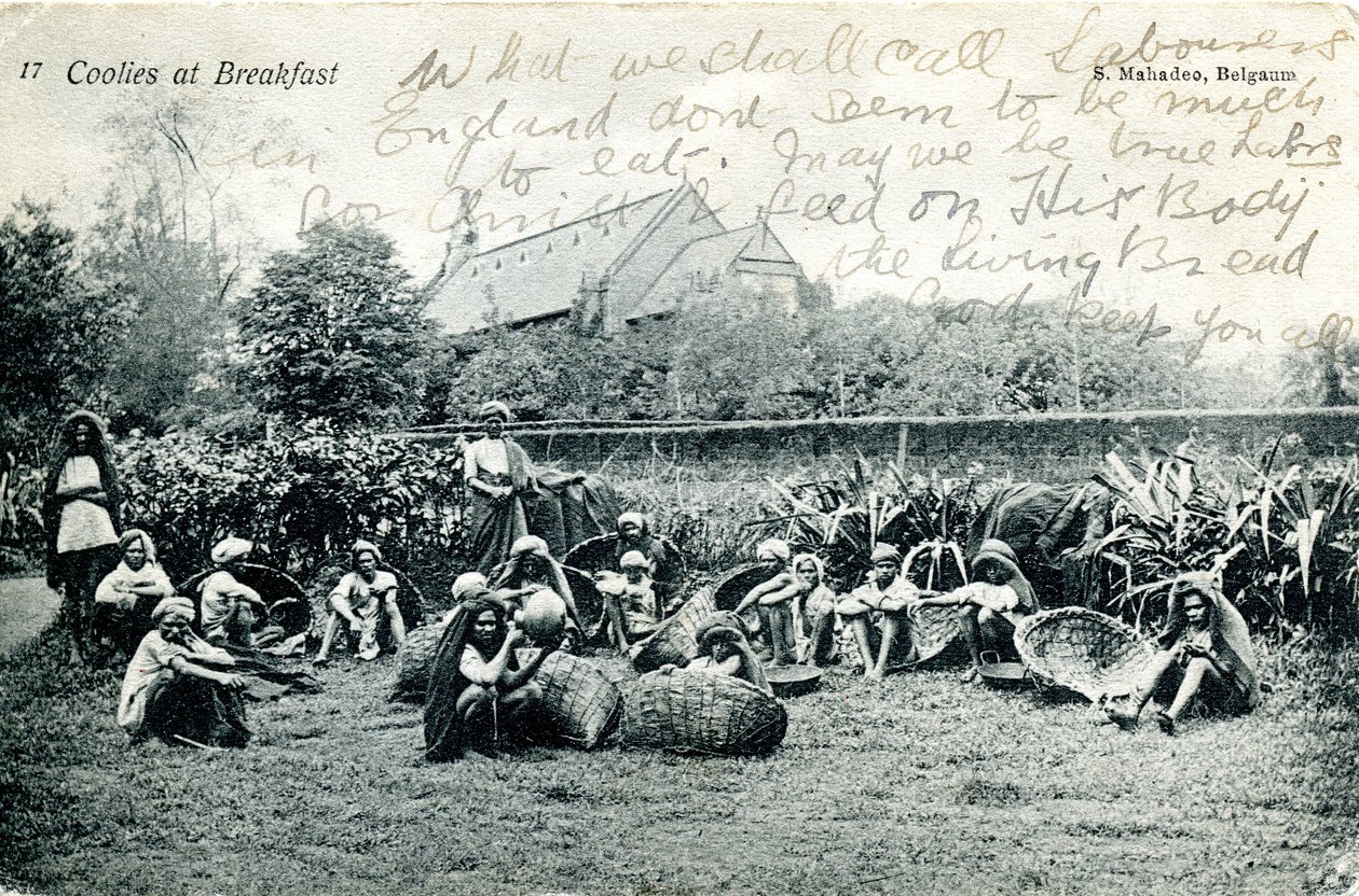 Coolies til morgenmad, ca. 1908 (s/h-billede) af S. Mahadeo