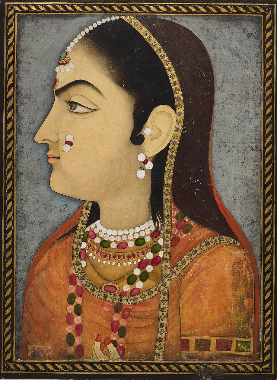 Portræt af en dame, c1800 af Sahib Ram