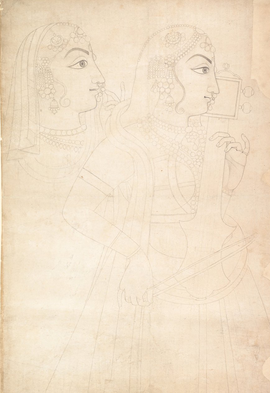 Sanger og Sarinda Player, ca. 1800. af Sahib Ram