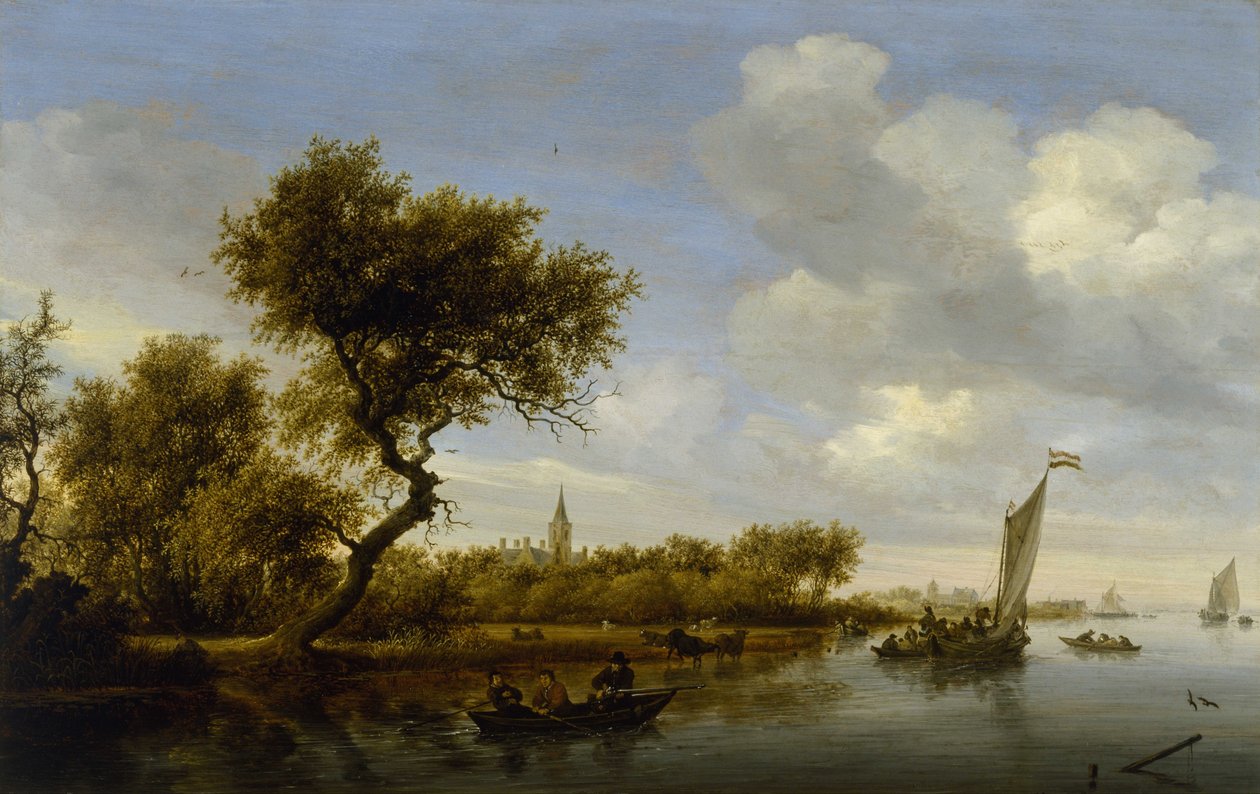 Flodlandskab med en kirke i det fjerne af Salomon van Ruisdael or Ruysdael