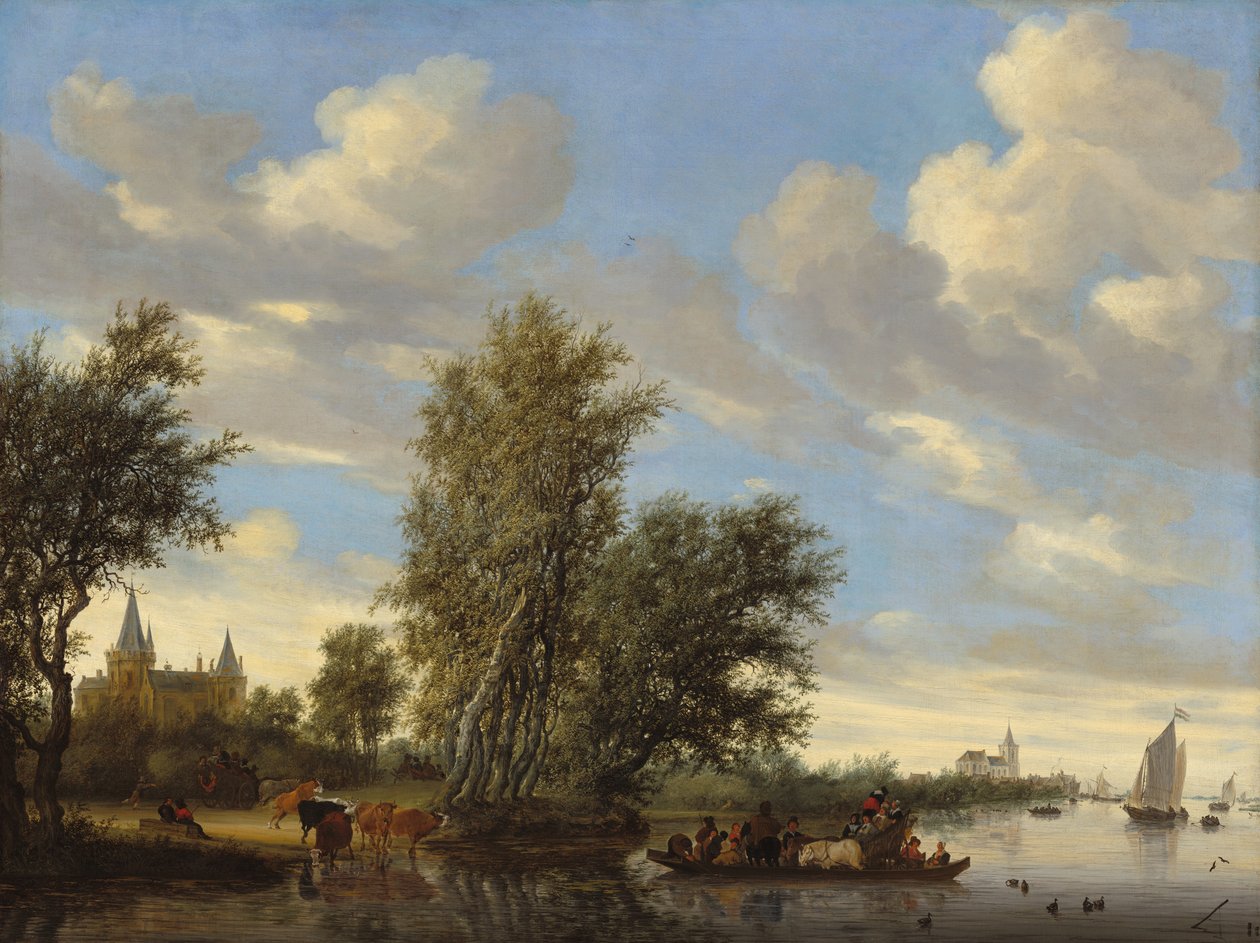 Flodlandskab med færge. af Salomon van Ruisdael or Ruysdael