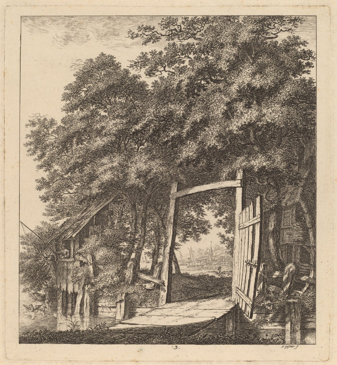 En rustik port ved siden af en sø, 1764. af Salomon Gessner