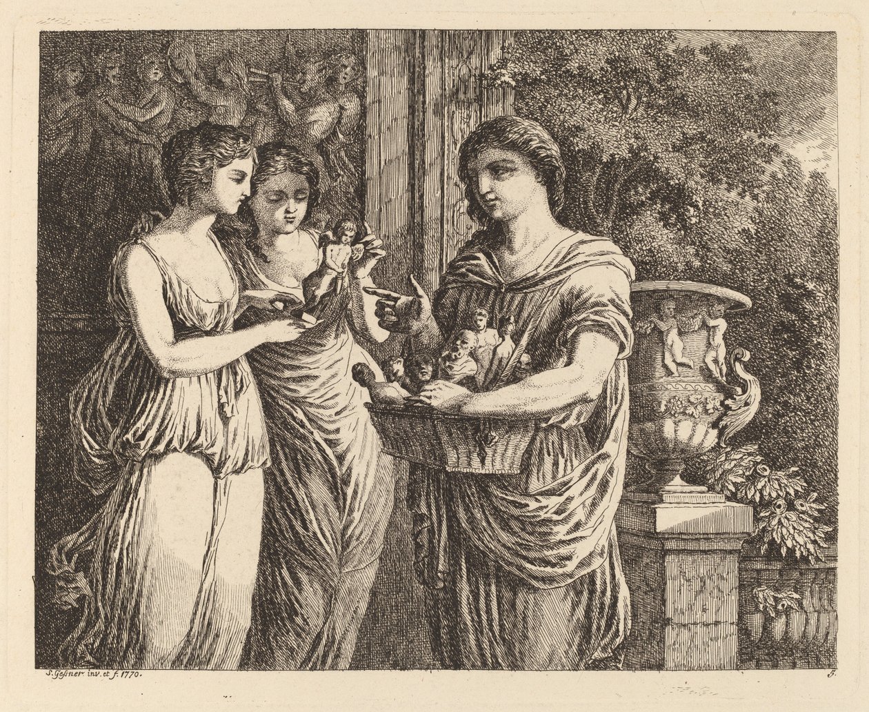 Figursælger med to piger, 1770. af Salomon Gessner
