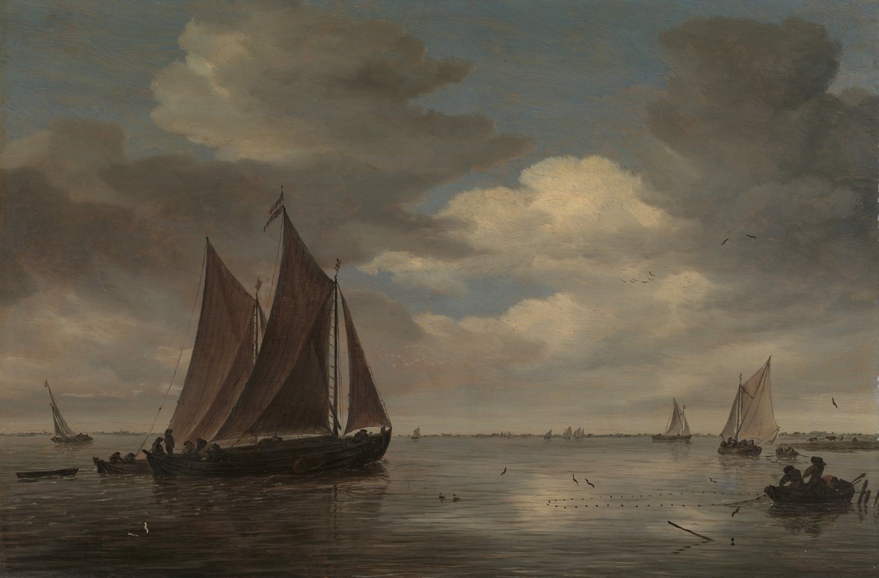 Fiskerbåde på en flod, begyndelsen af 1660