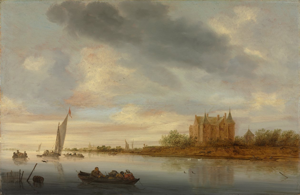 Slot ved en flod af Salomon van Ruysdael