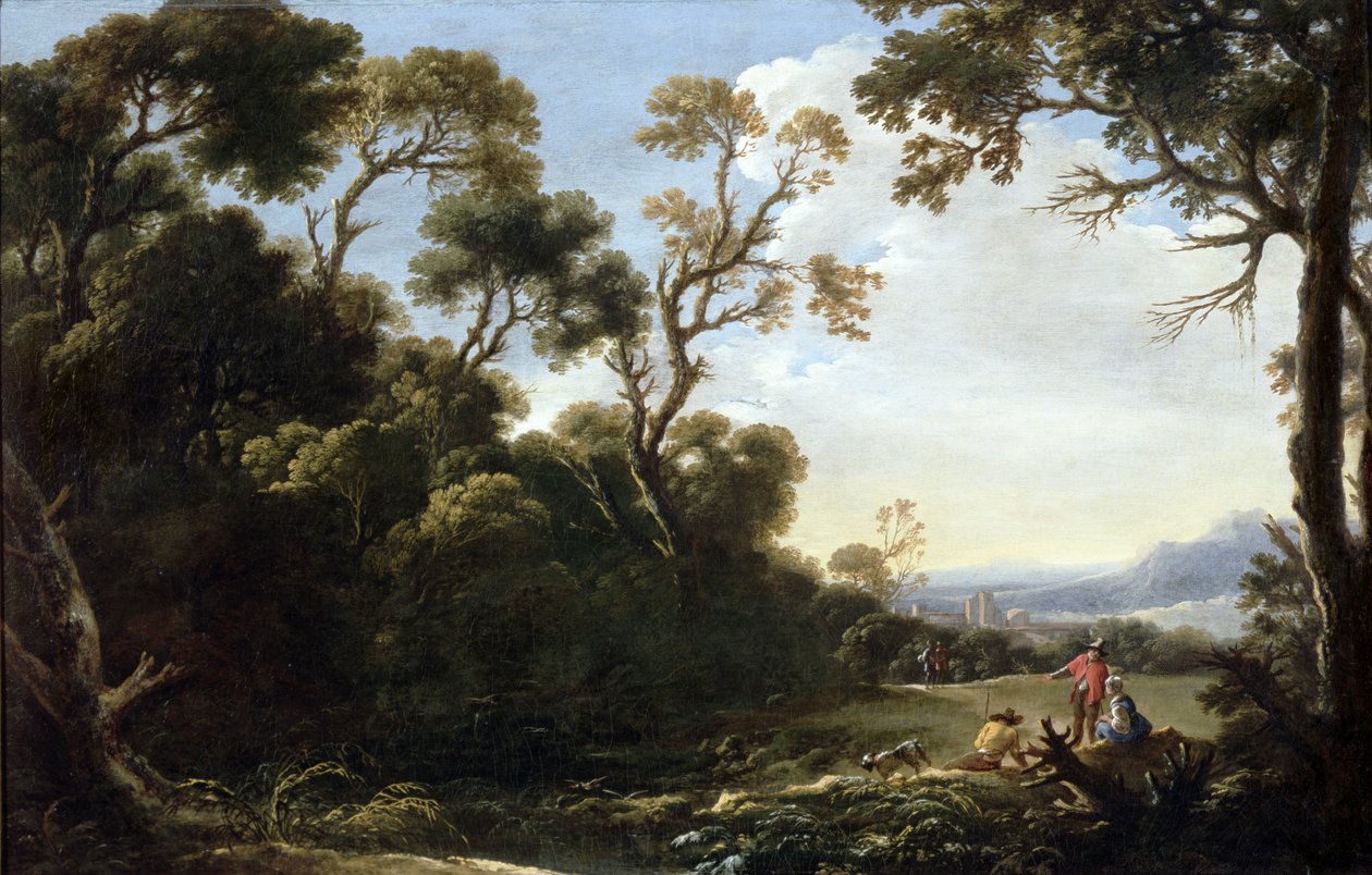 Skovbevokset landskab af Salvator Rosa