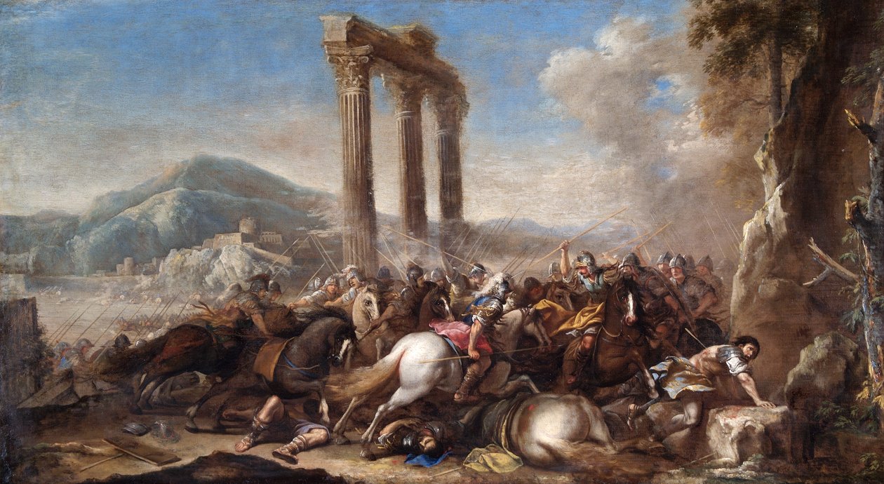 Kampscene med klassisk søjlegang af Salvator Rosa