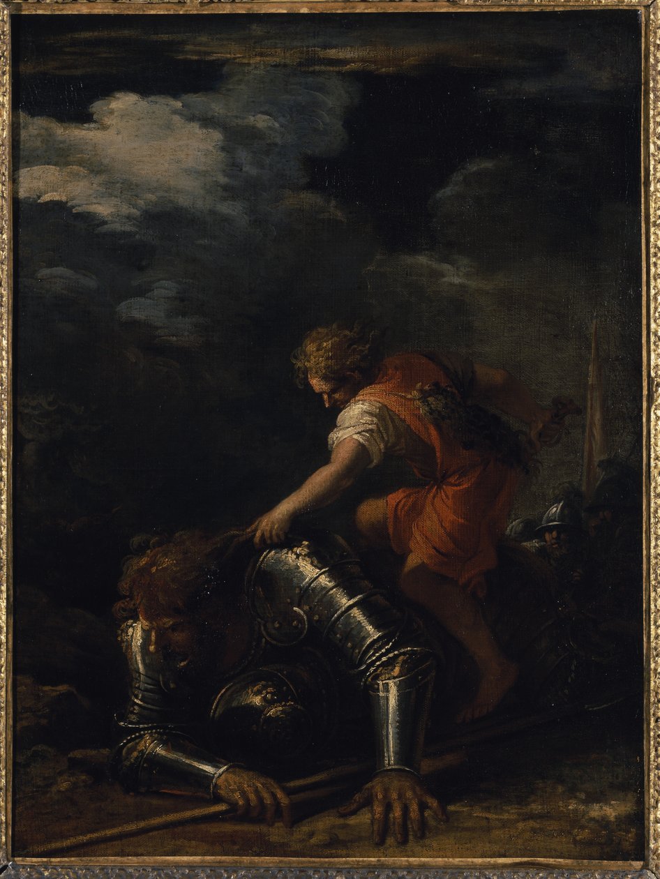 David og Goliat (olie på lærred) af Salvator Rosa