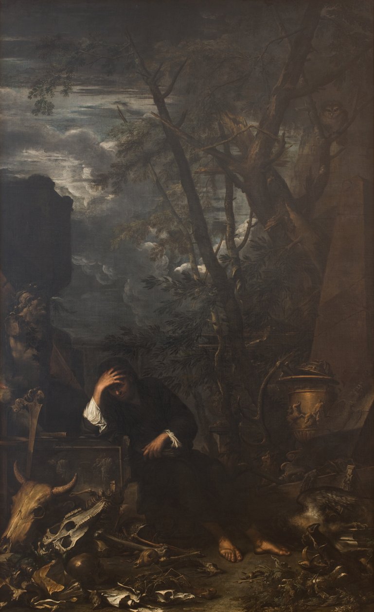 Demokritus i meditation af Salvator Rosa