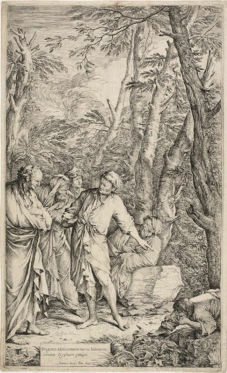 Diogenes kaster sin skål væk af Salvator Rosa