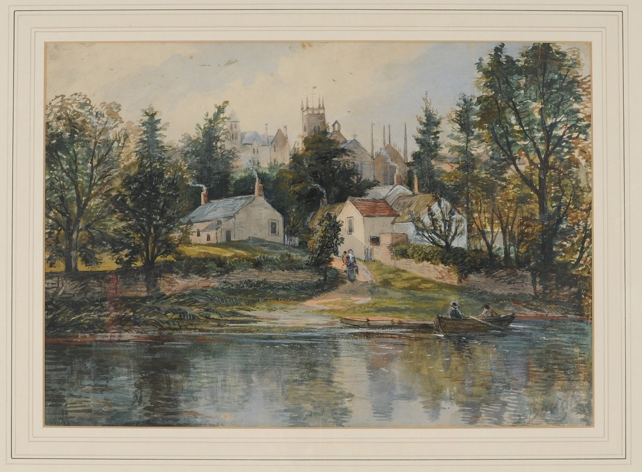 Wetheral Ferry, 1840-43 (wc på papir) af Samuel Bough