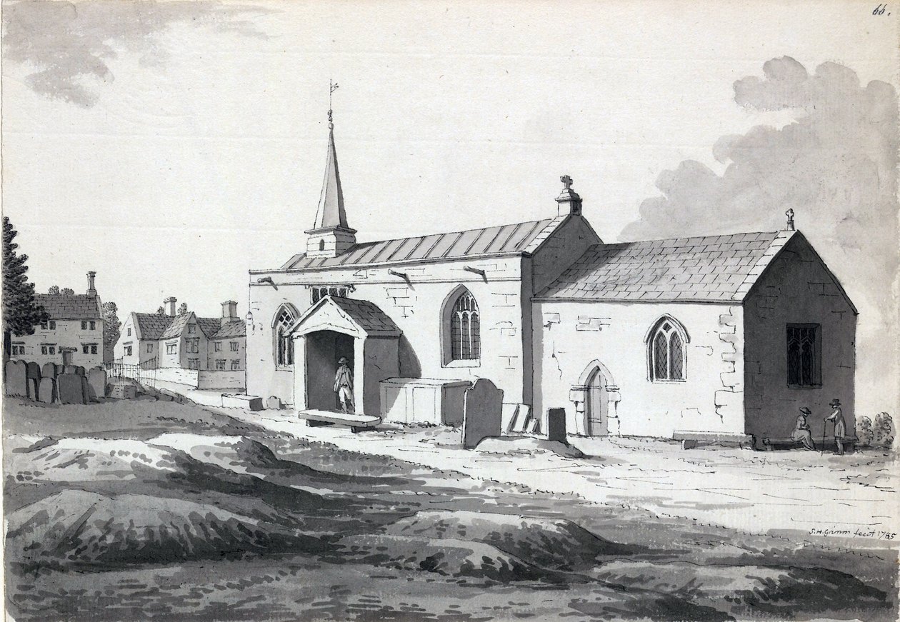 Whittington Church nær Chesterfield af Samuel Hieronymous Grimm