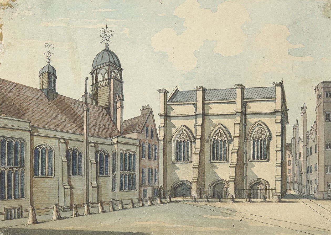 Lincolns Inn Hall and Chapel (wc med pen og blæk over grafit på papir) af Samuel Ireland